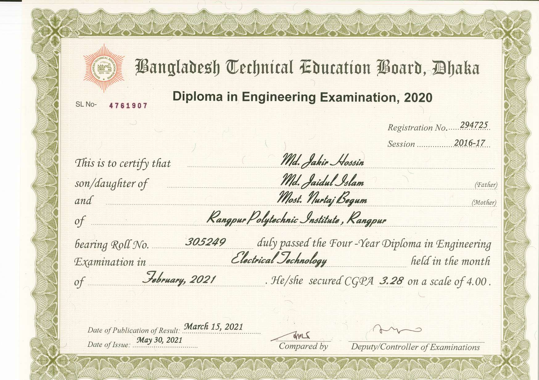 Diploma Certificate