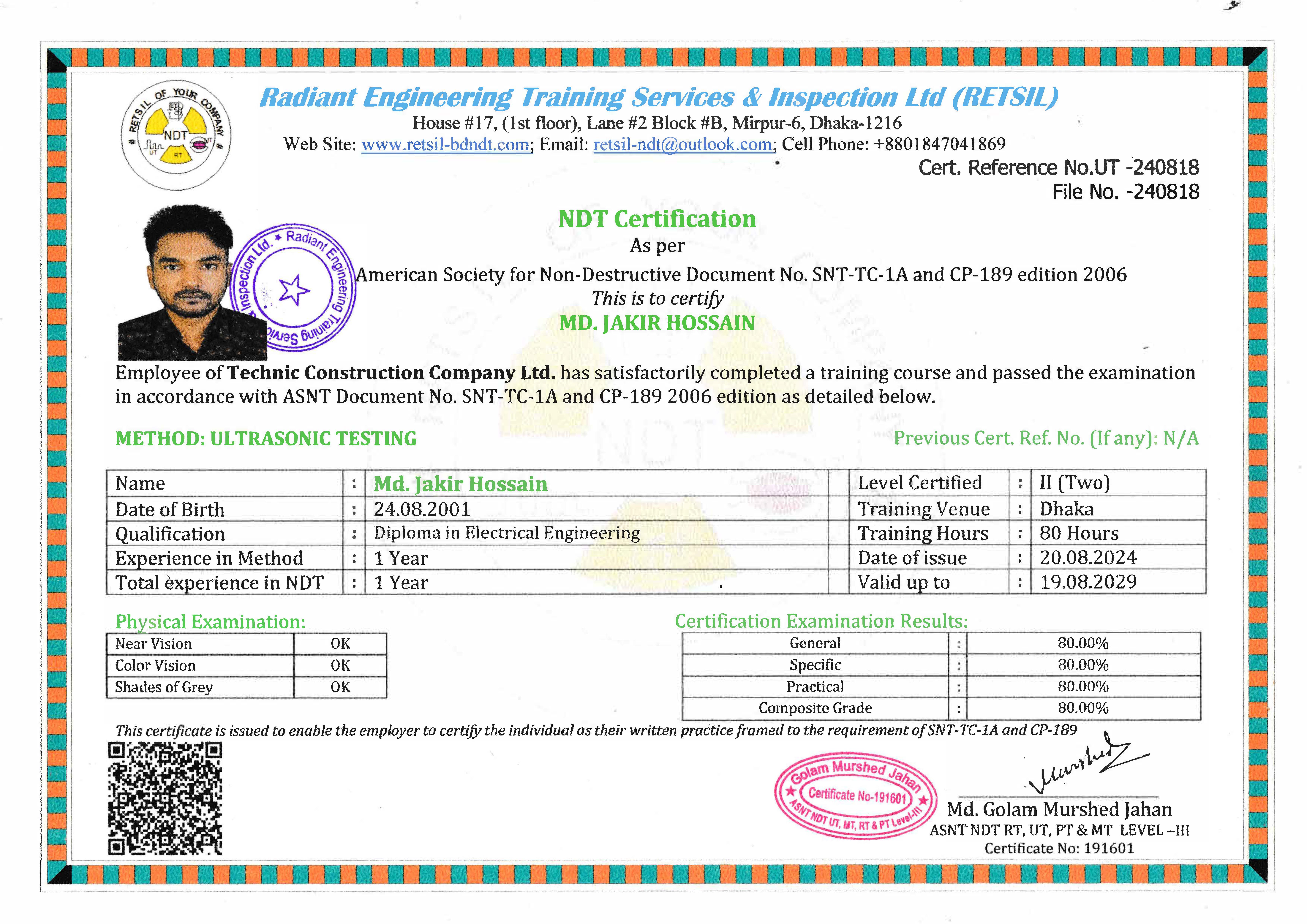NDT Level-2 Ultrasonic Testing Certificate
